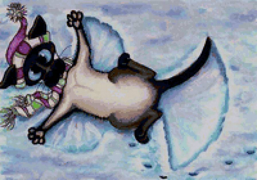 Кот в снегу - кот, сиамский - предпросмотр