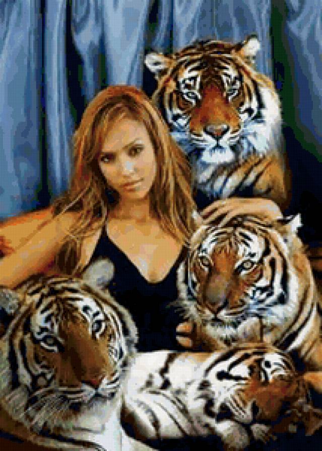 Девушка с тиграми - тигры, животные, кошки - предпросмотр