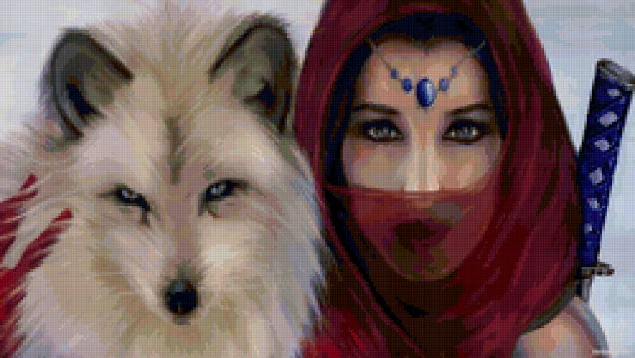 Девушка и волк - девушка, волк, животные - предпросмотр