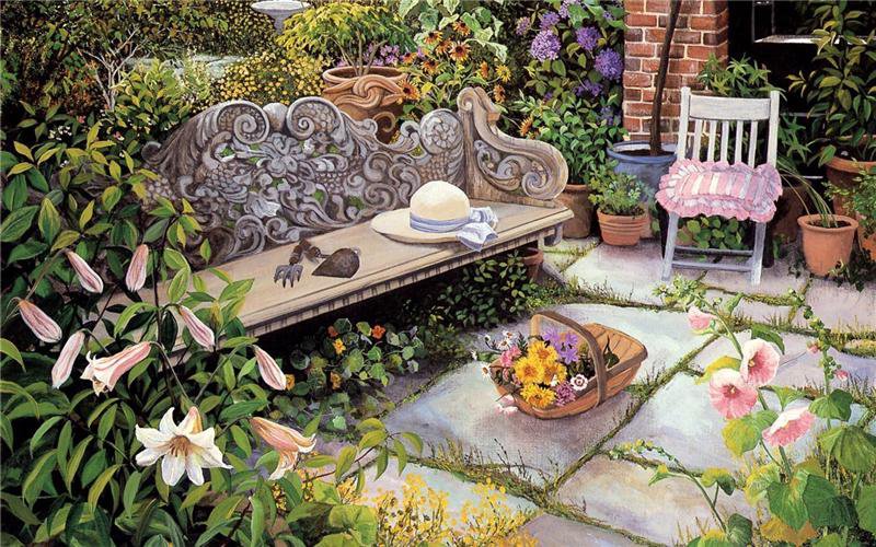 В саду - пейзаж, живопись, цветы - оригинал