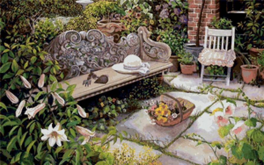 В саду - пейзаж, живопись, цветы - предпросмотр