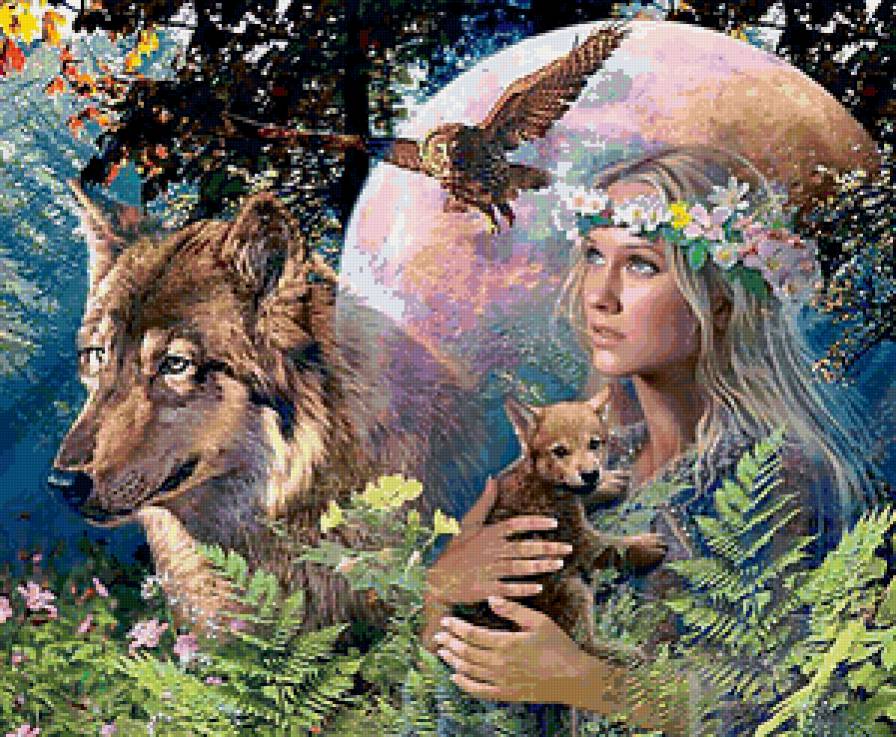 Девушка-природа - звери, планета, девушка, птицы - предпросмотр