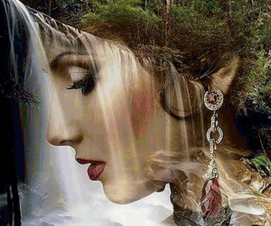 леди водопад - девушка, природа, мираж, красота, картина - предпросмотр