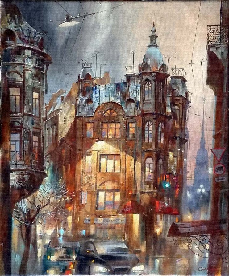 Картина И. Славинского - питер, город, дома - оригинал