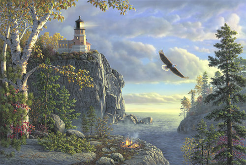 маяк и орёл - маяк, природа, деревья, горы, море, небо, орел, костер, камни - оригинал