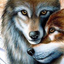 Оригинал схемы вышивки «волки - двое -он и она» (№111523)