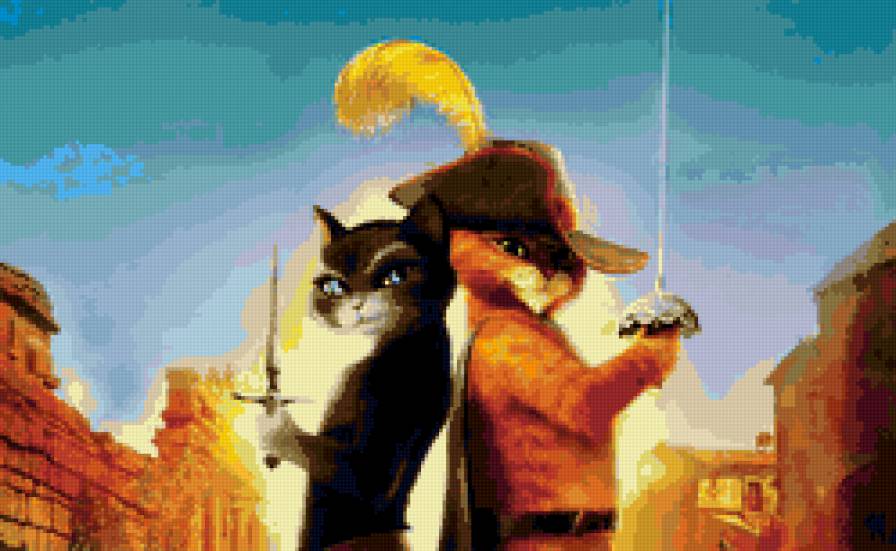 Кот и кошка - котэ, кошка, кот в сапогах, кот, двое, мультик, животные - предпросмотр