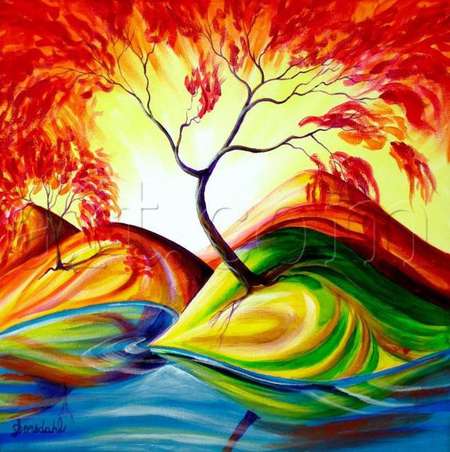 Холмы - картина, декор, подушка, дерево, живопись - оригинал