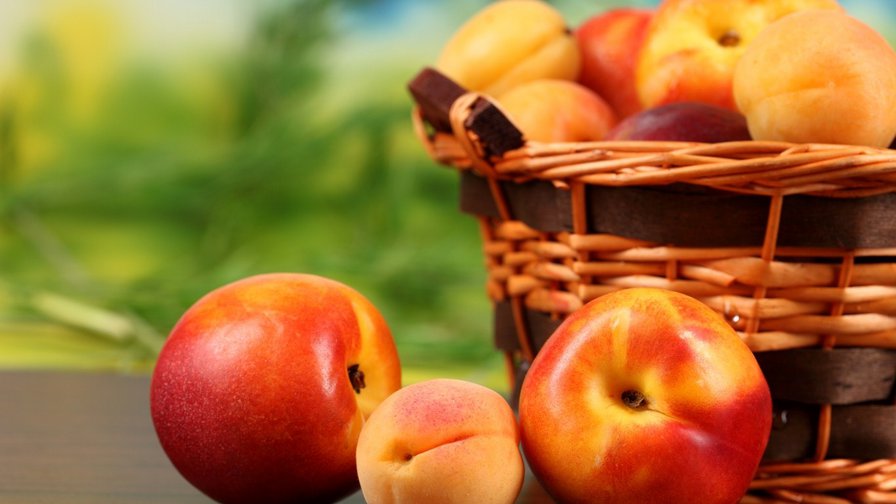 Персики в корзине - фрукты, персики, на кухню, вкусное - оригинал