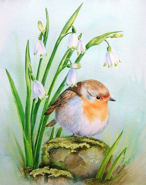 Весенняя птаха - птица, весенние цветы, птичка, природа, подснежники, весна - оригинал