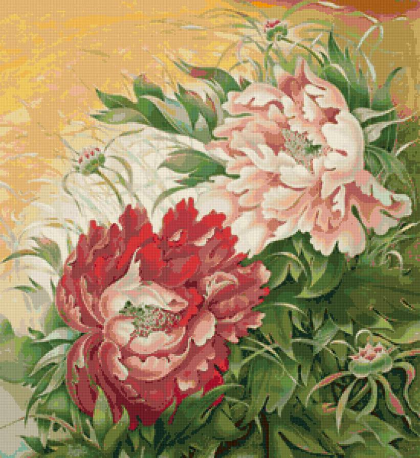 Пионы - цветы, панно, пионы, весенние цветы, подушка, цветочки - предпросмотр