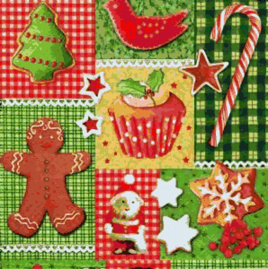 Рождественское панно (подушка) - мини-вышивки, дед мороз, детская, пряничный человечек, рождество - предпросмотр