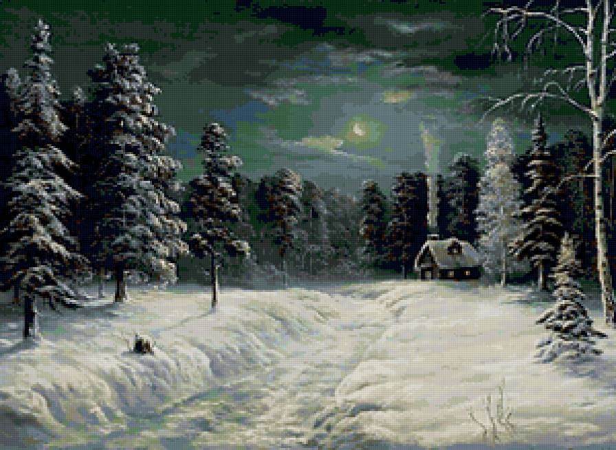 Зимняя ночь - пейзаж, зима, лес, ночь - предпросмотр