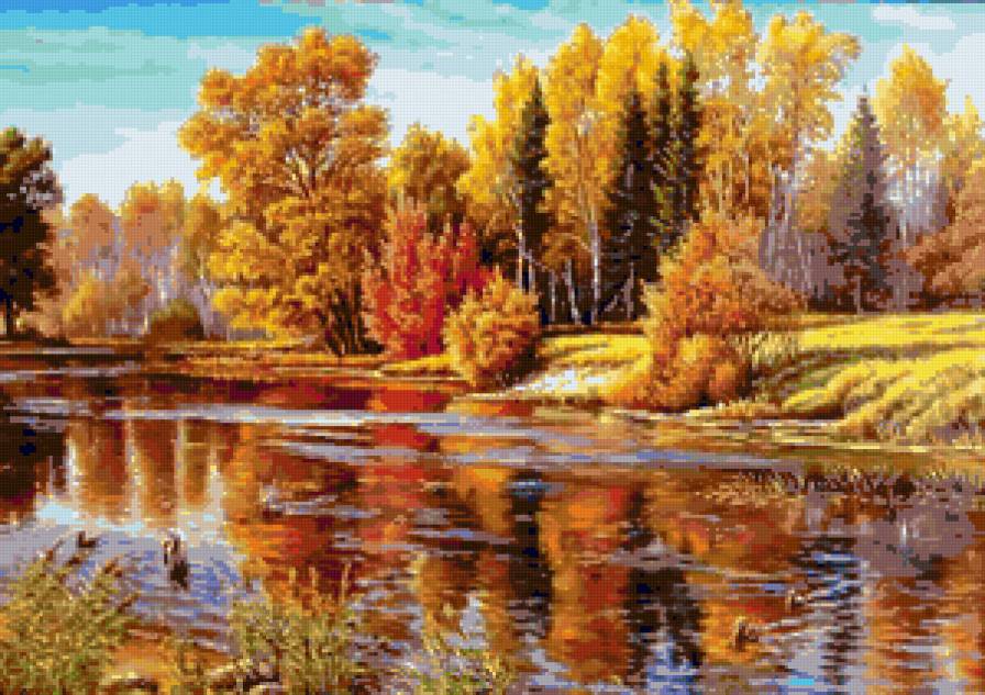 Золотая осень - золотая осень, природа, пейзаж, осенняя картина, река - предпросмотр