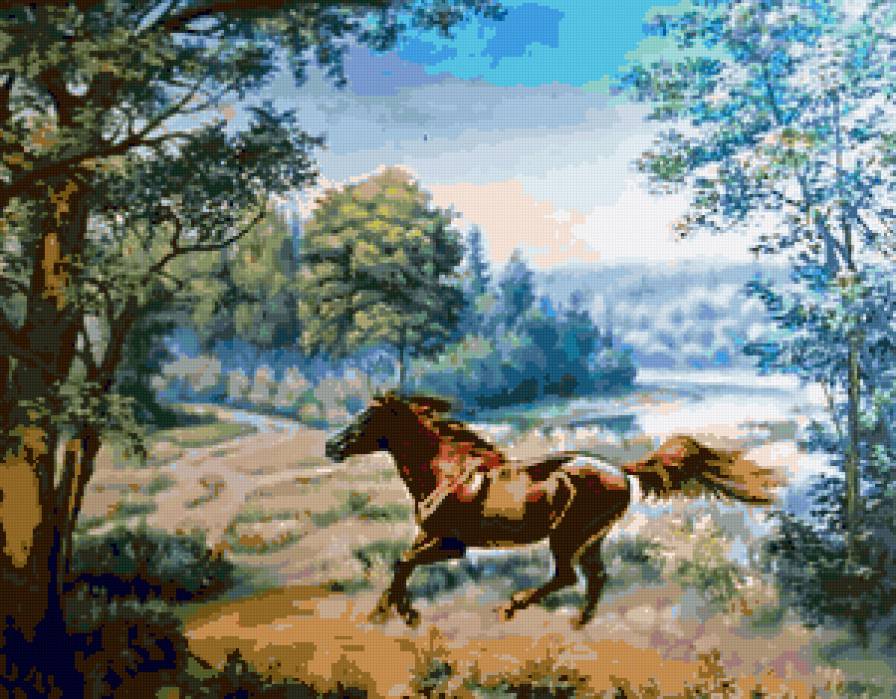 На воле - конь, природа, небо, лес, кони, животные, лошади - предпросмотр