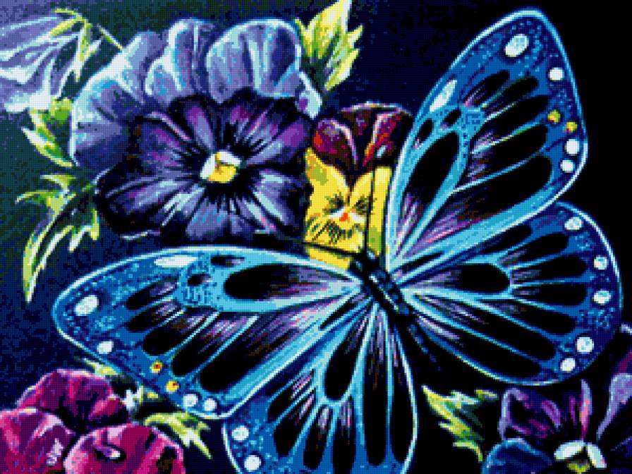 Бабочки и анютки - анютки, фиалки, цветы и бабочки, цветы, бабочка, анютины глазки - предпросмотр