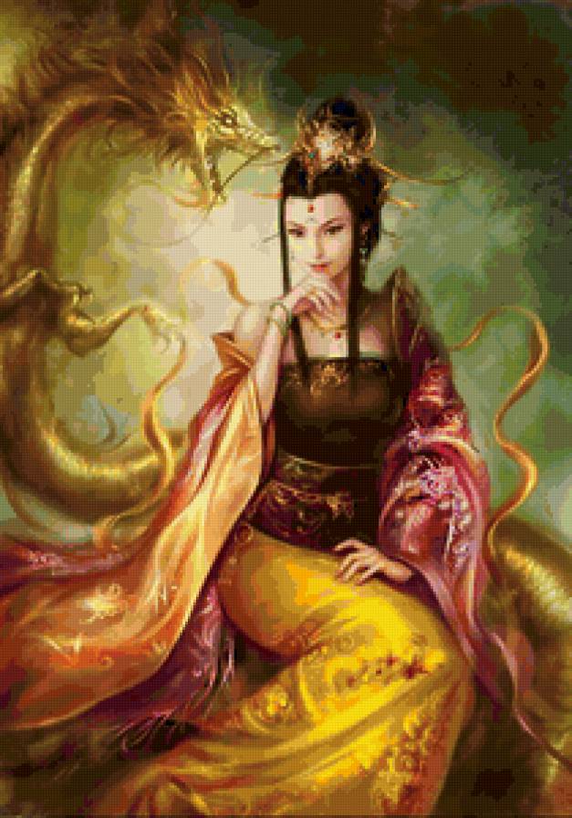 Девушка и дракон - девушки, восток - предпросмотр