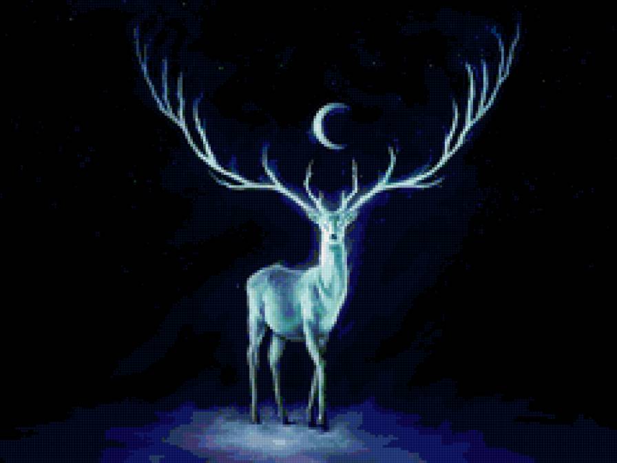 Олень - луна, ночь, олень, животные - предпросмотр