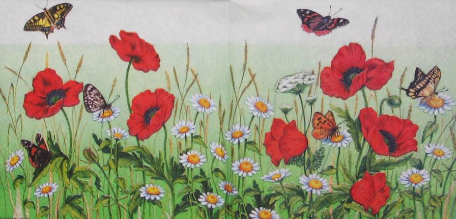 Бордюр - маки, полотенце, салфетка, бабочки - оригинал