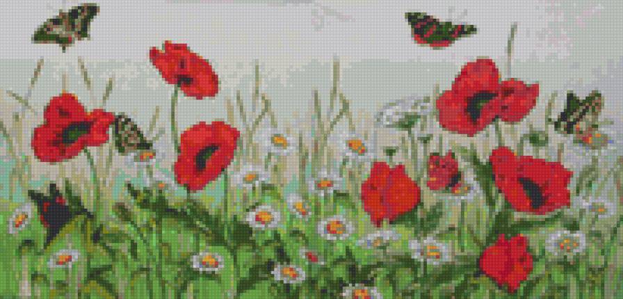 Бордюр - полотенце, салфетка, бабочки, маки - предпросмотр