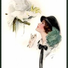 Оригинал схемы вышивки «девушка с попугаем» (№113538)