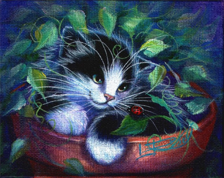 кошка в цветочном горшке - кошки, животные - оригинал
