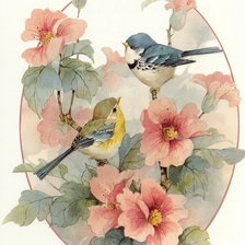 Оригинал схемы вышивки «птички в цветах» (№113652)