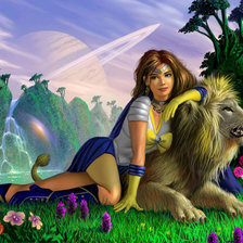 Оригинал схемы вышивки «девушка и лев» (№113761)