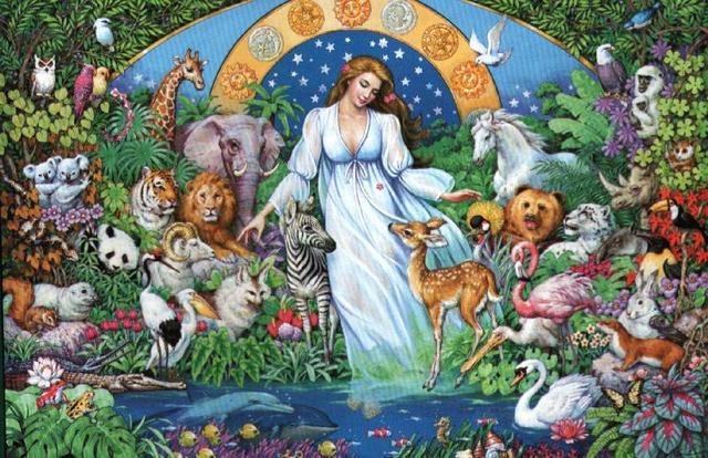 Девушка и животные - живопись, девушка, пейзаж, животные - оригинал