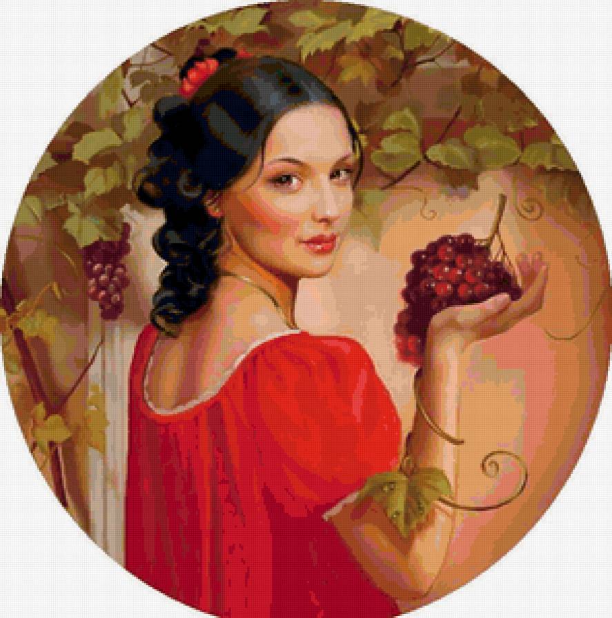 девушка с виноградной гроздью - девушка, женский образ - предпросмотр