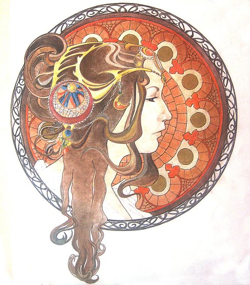 по работам А. Мухи - женский образ, девушка - оригинал