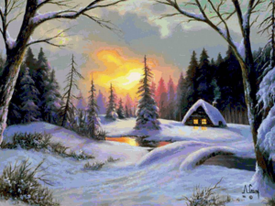 Зимний вечер - природа, вечер, зима - предпросмотр