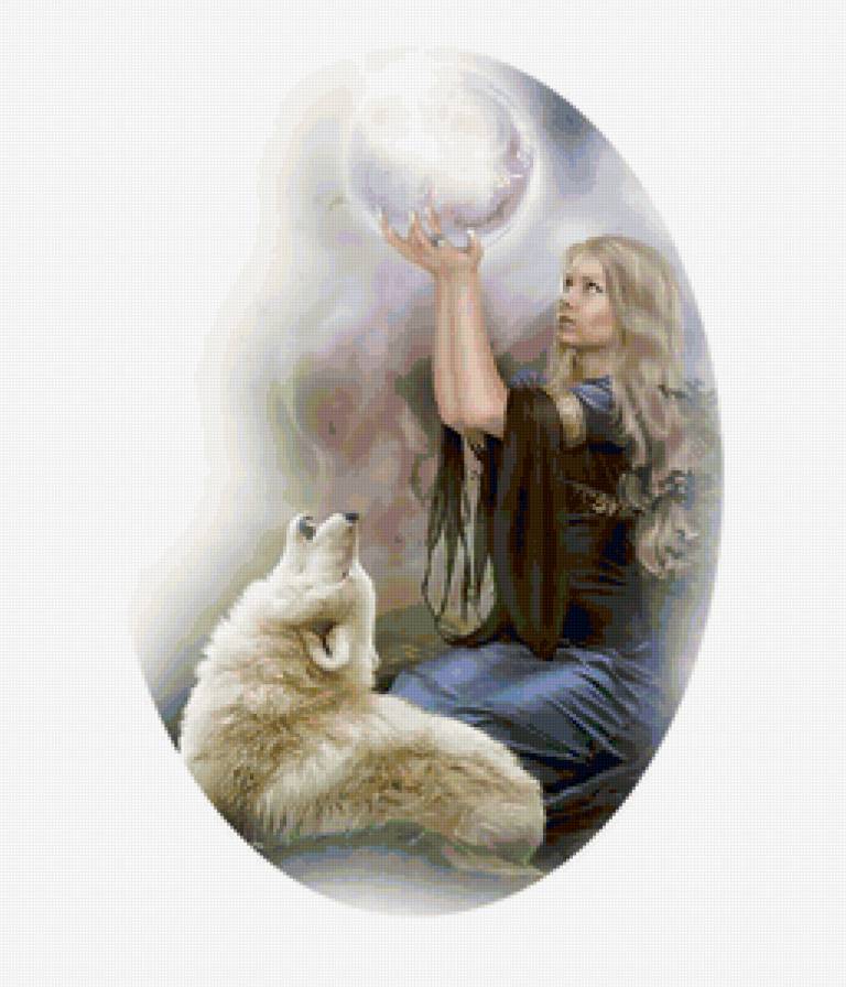 девушка с белым волком - животные, девушка, волк - предпросмотр