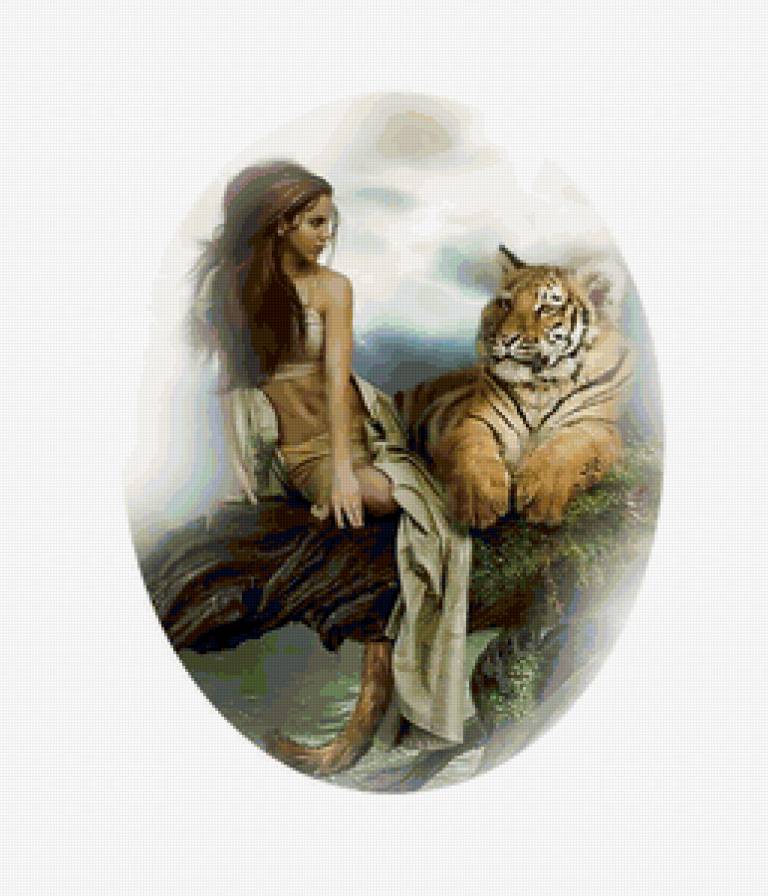 девушка с тигром - тигр, животные, девушка - предпросмотр