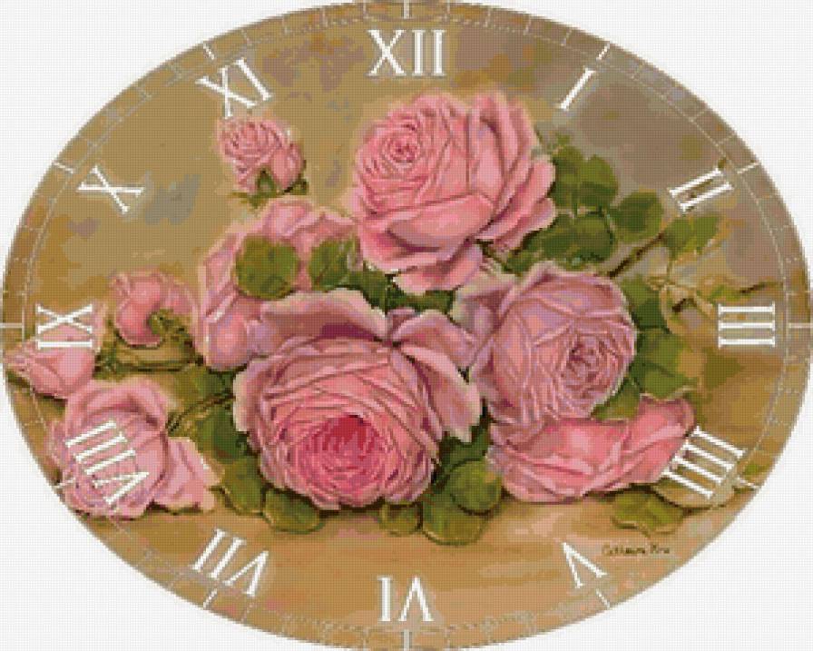 часы - интерьер, часы, розы, цветы - предпросмотр