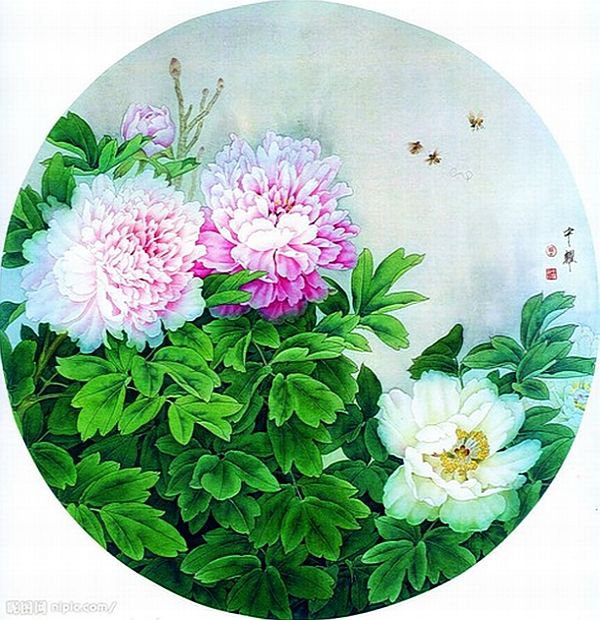 китайская живопись - китай, пионы, цветы - оригинал