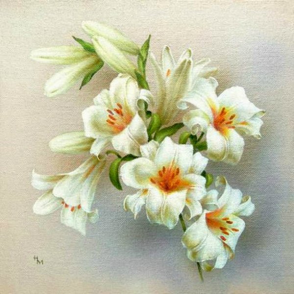 лилии - подушка, цветы - оригинал