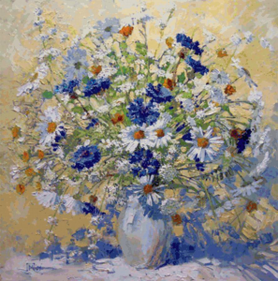 ромашки и васильки - цветы, букет - предпросмотр