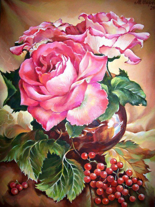 Роза и виноград - натюрморт, цветы - оригинал
