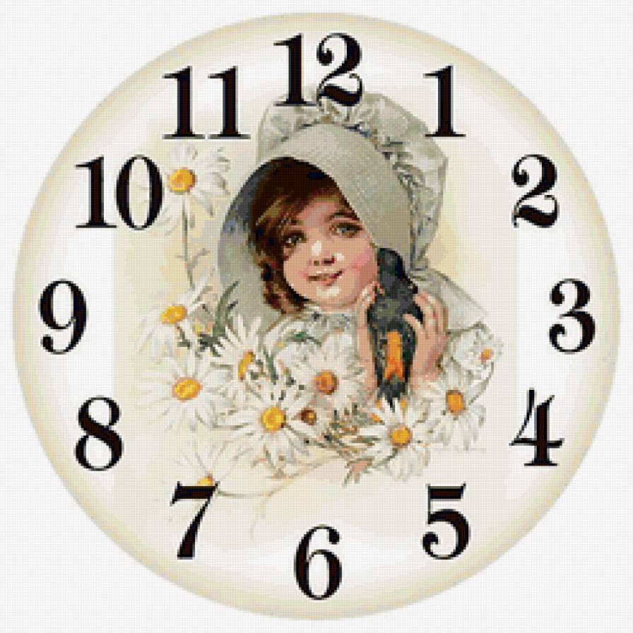 девочка с тпичкой - часы, девочка, винтаж, ретро, цветы, ребенок - предпросмотр