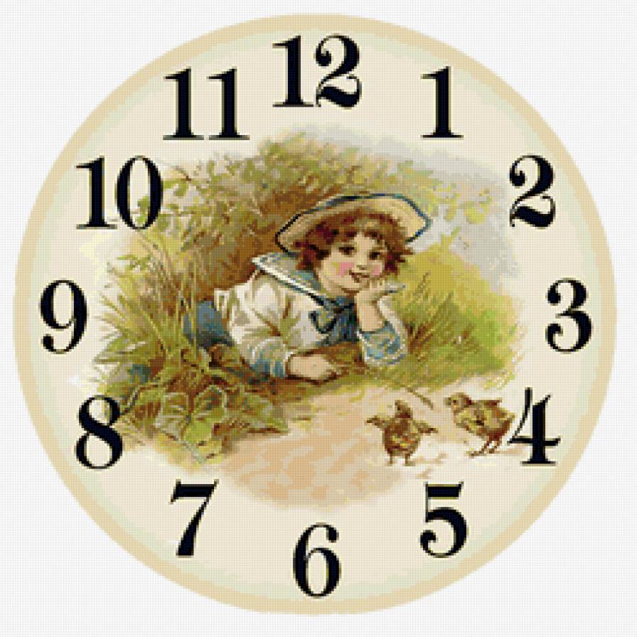 мальчик с птенцами - часы, винтаж, ретро, мальчик, ребенок - предпросмотр