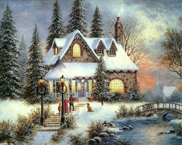 рождество - лес, домик, зима, новый год, рождество - оригинал