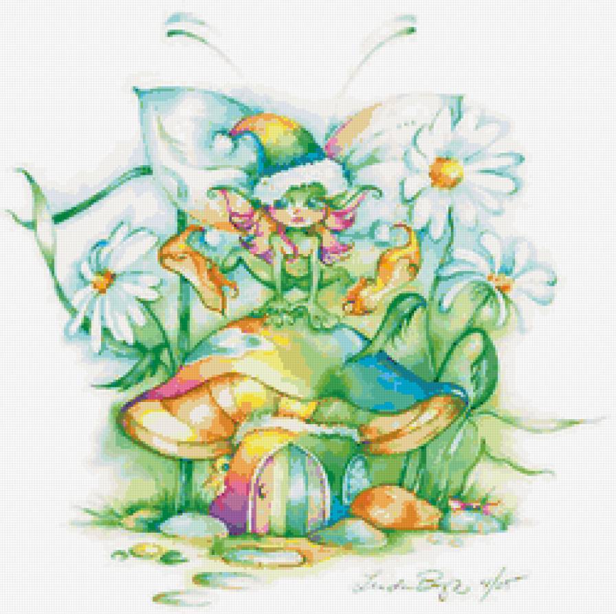 Феечка - живопись, фэнтези, пейзаж - предпросмотр