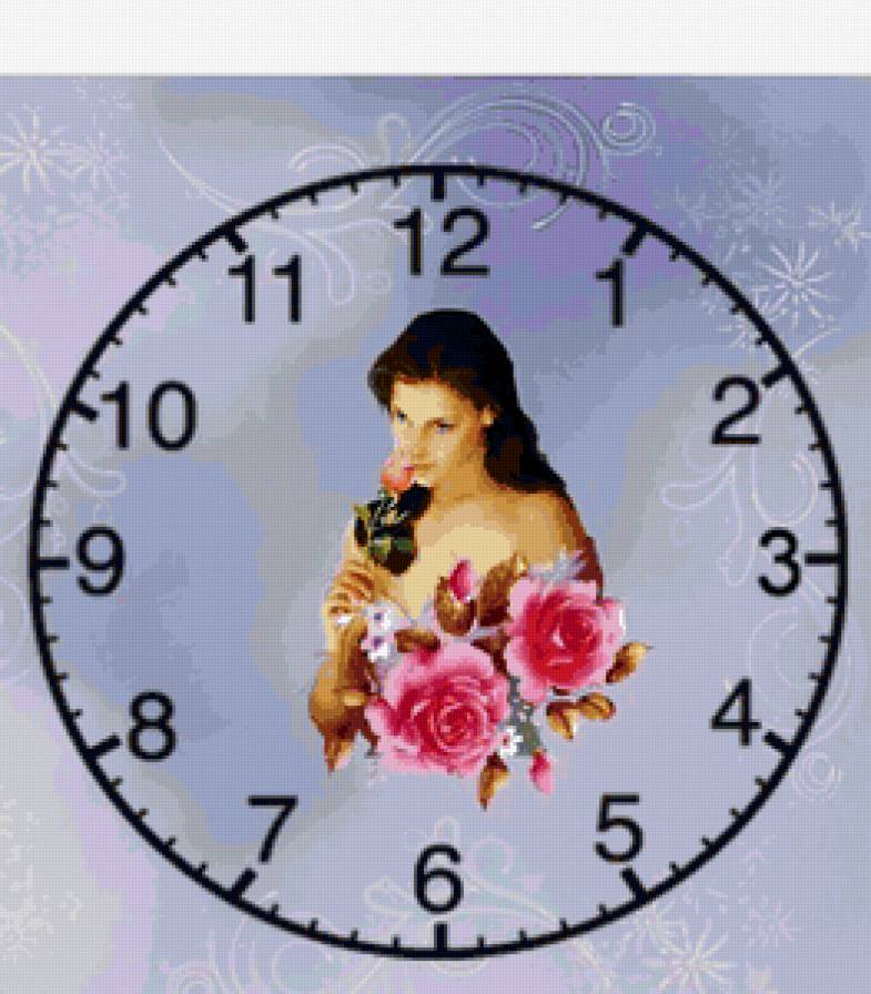 девушка с цветами - цветы, часы, девушка - предпросмотр