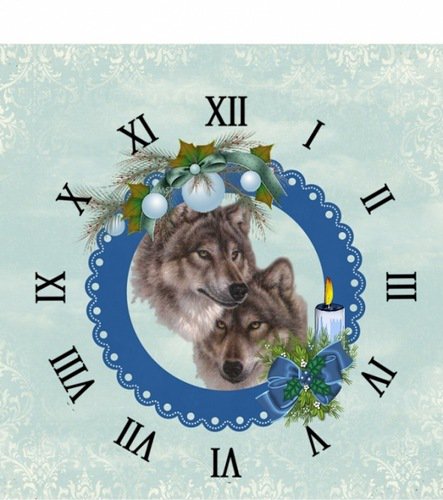 часы - животные, новогоднее, часы, волки - оригинал