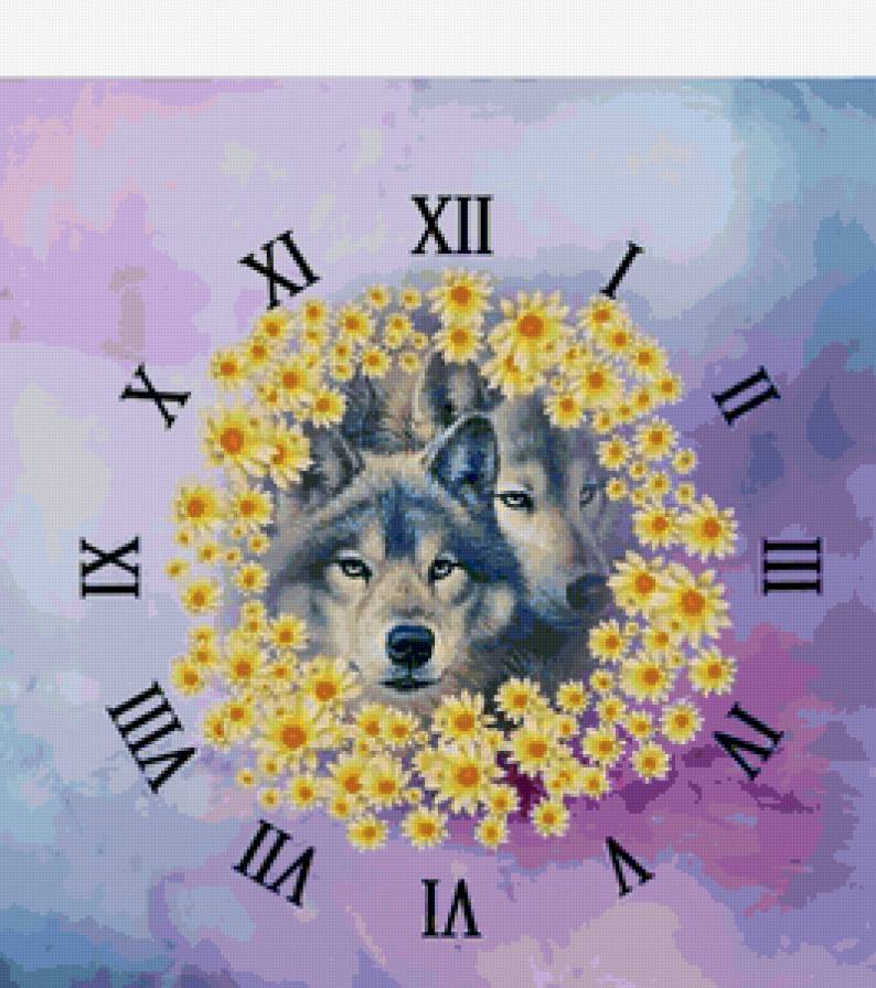 часы - животные, волки, цветы, часы - предпросмотр