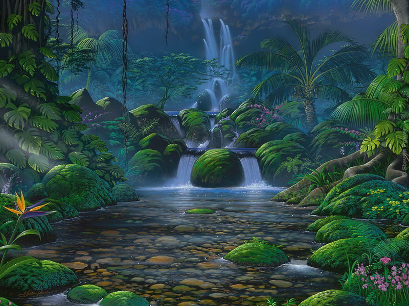 сказочный пейзаж - водопад, пейзаж, сказка - оригинал