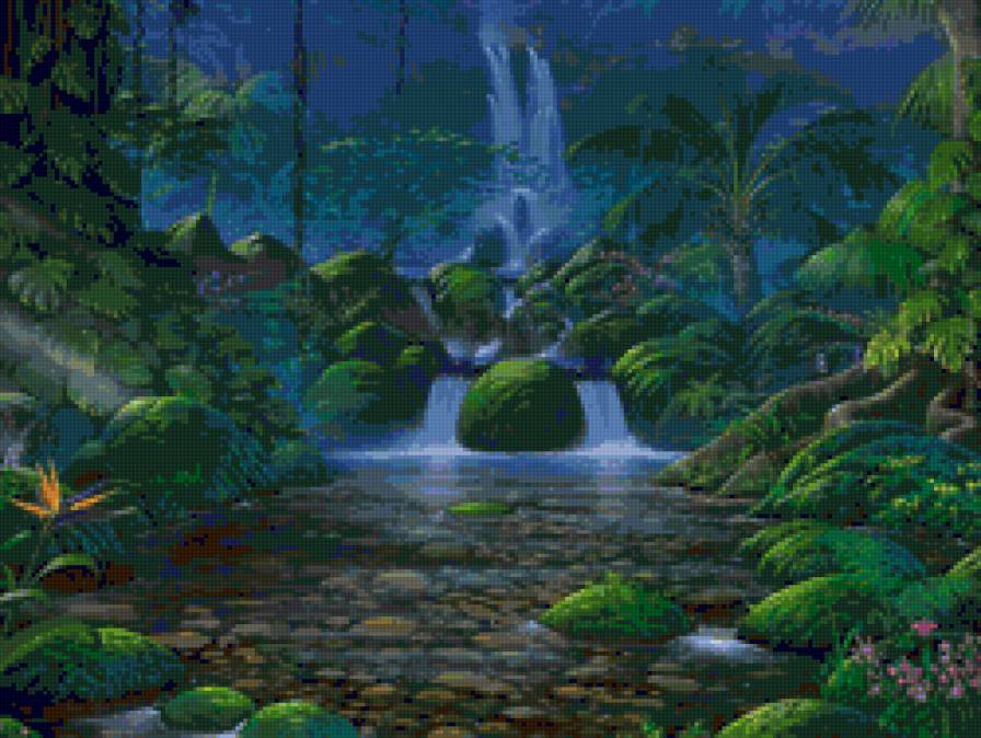 сказочный пейзаж - водопад, пейзаж, сказка - предпросмотр