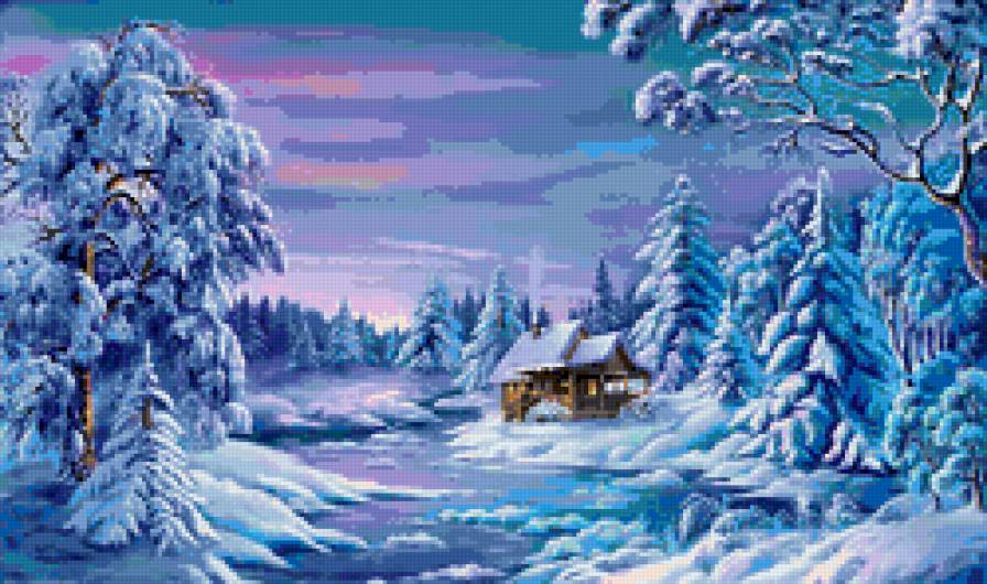 сказочная зима - домик, лес, пейзаж, зима - предпросмотр