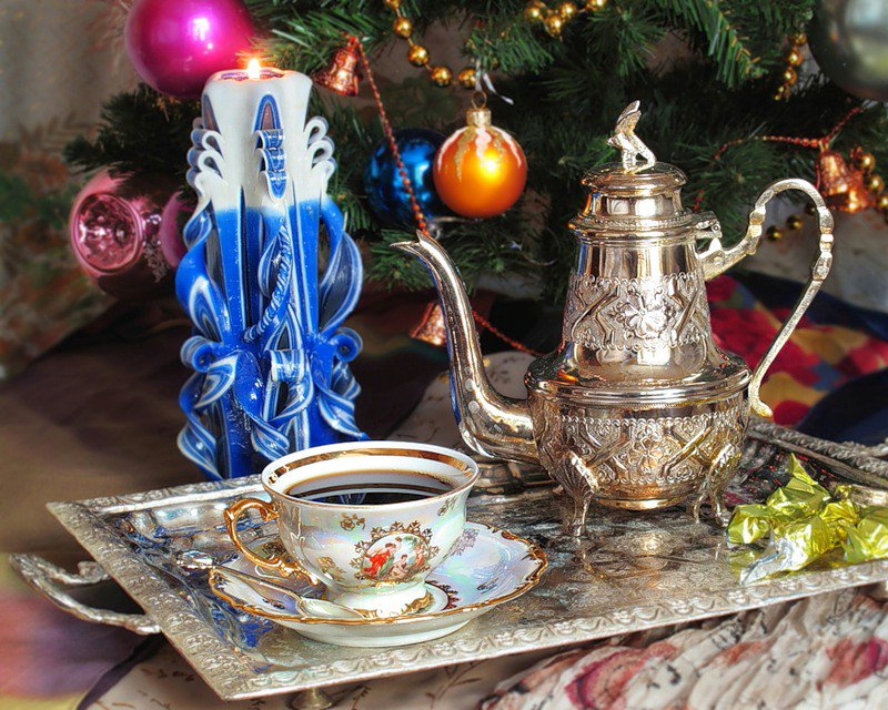 новый год - свеча, чай, новый год - оригинал